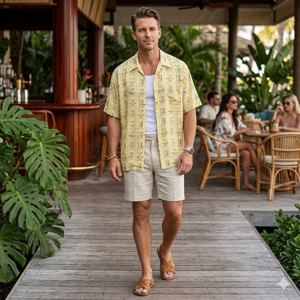 Tori Richard Mens 100% Silk Cocktail Recipe Shirt XXL Yellow Novelty Tiki Bar
